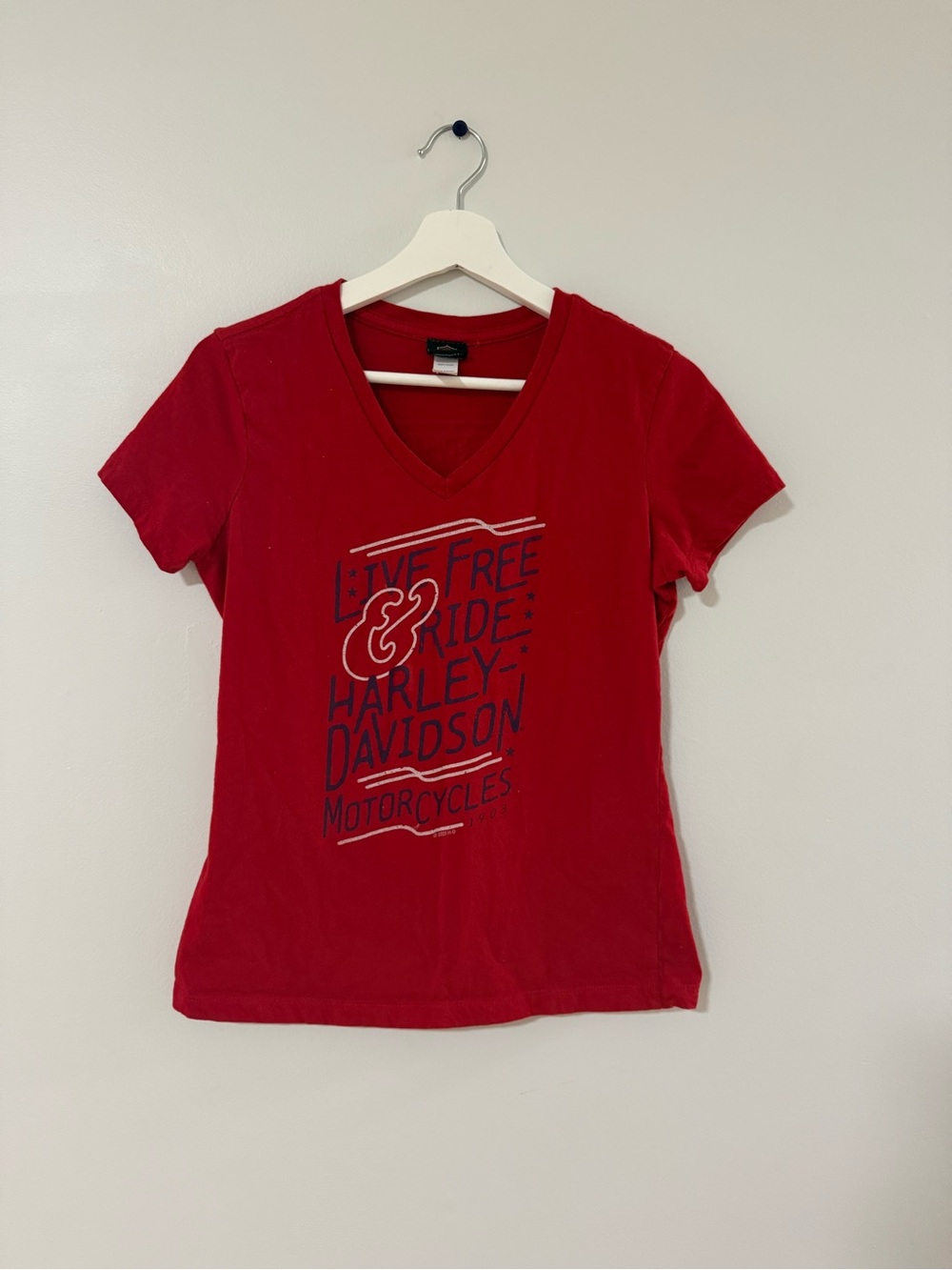 Harley-Davidson Red V-Neck Graphic Tee with print